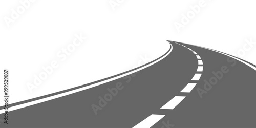 Winding road. Traveling along a curved highway. Background of the road to the horizon in perspective. Curvy asphalt empty line isolated vector concept.