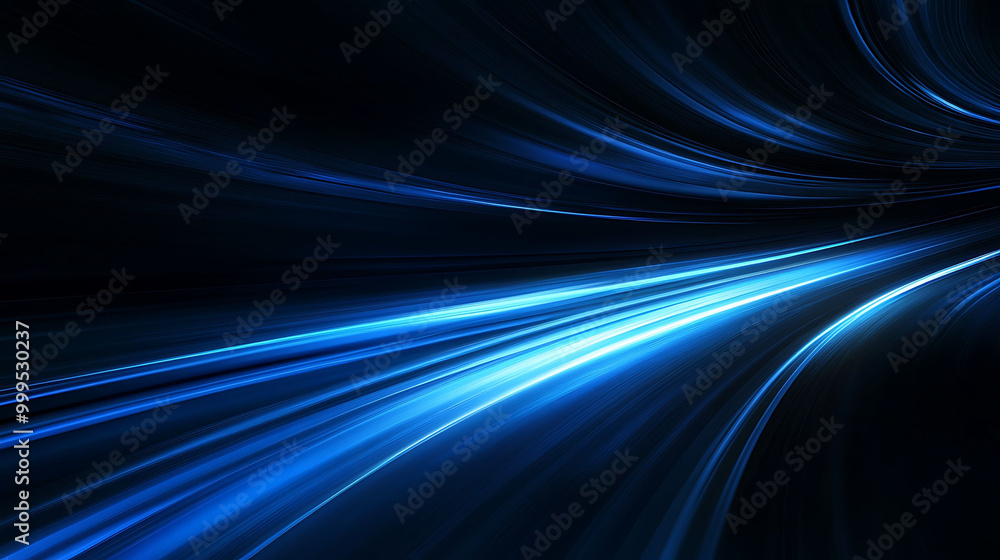 Abstract blue light streaks converging into a point, radiating from the center on a black background. Abstract blue light streaks converging into a point, radiating from the center on a black background.