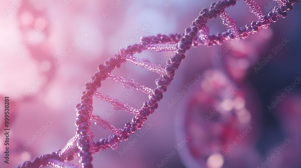 Close-up of a DNA double helix strand with a blurred background. Close-up of a DNA double helix strand with a blurred background.