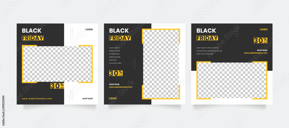Black friday sale banner or offer template with photo college. Promotional web banner for Instagram social media post. Editable square banner template. Social media post and web internet ads. Black friday sale banner or offer template with photo college. Promotional web banner for Instagram social media post. Editable square banner template. Social media post and web internet ads.