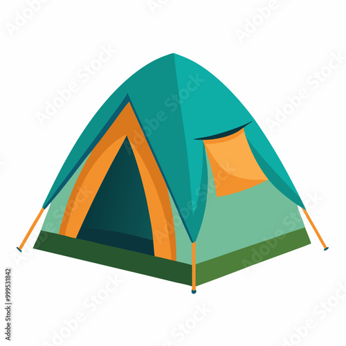 Camping tent in outdoor travel shelter for hiking vector illustration