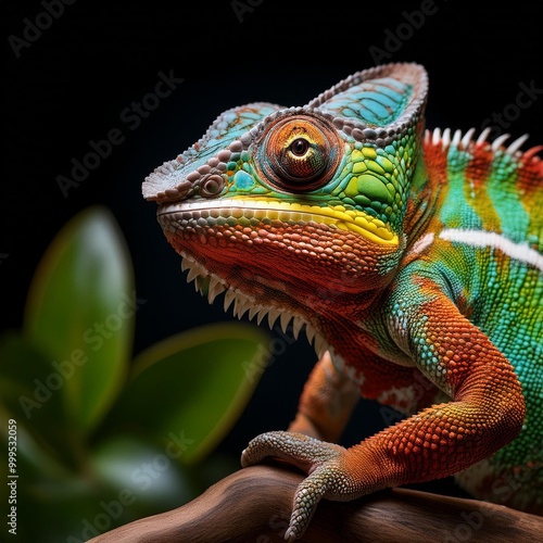 Isolated chameleon with depth of field highlighting color-changing abilities and unique texture