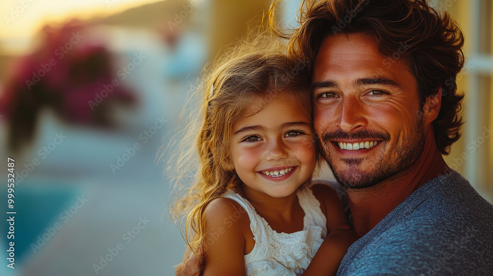 Joyful Father-Daughter Bonding Moment: Smiling Young Girl Embraces Loving Dad Outdoors, Happy Family, Relationship Concept, Love and Care, Warm Summertime, Parental Affection, Tenderness and Happiness Joyful Father-Daughter Bonding Moment: Smiling Young Girl Embraces Loving Dad Outdoors, Happy Family, Relationship Concept, Love and Care, Warm Summertime, Parental Affection, Tenderness and Happiness