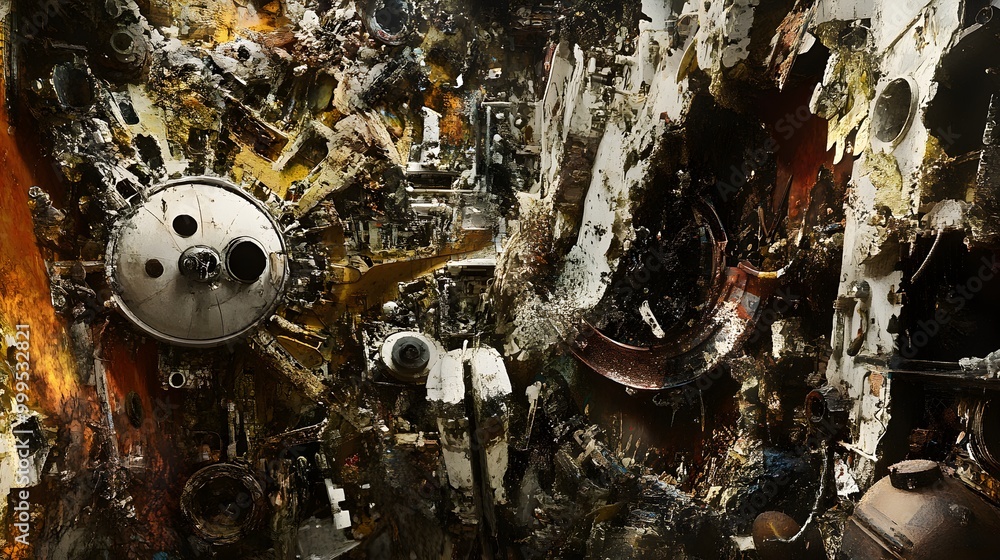 Fototapeta premium A chaotic jumble of shapes and textures, representing disarray 