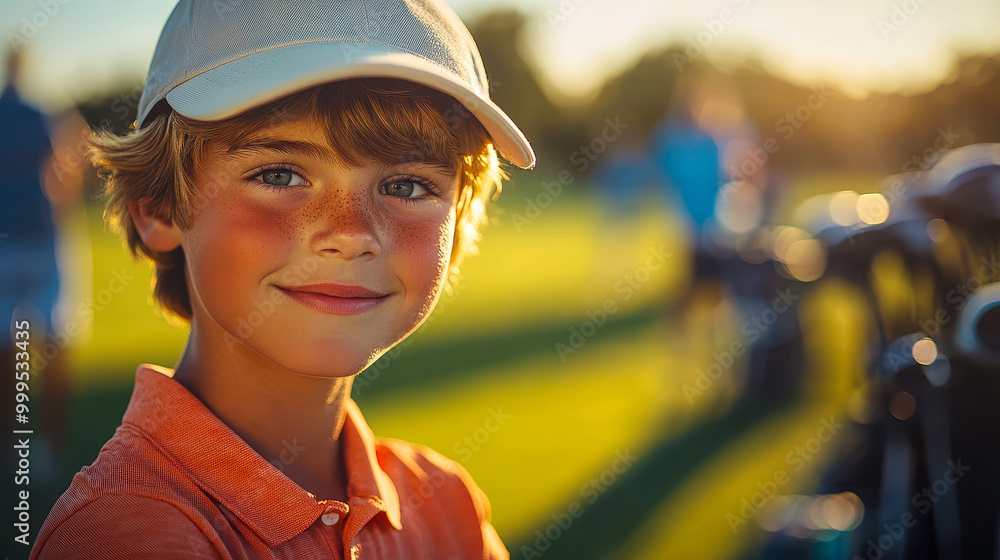 Happy Caucasian Boy at Golf Training Lesson Smiling at Camera on Golf Course on Sunny Day, Youth Sports Enthusiasm and Leisure Activity, Kids Sports Photography Happy Caucasian Boy at Golf Training Lesson Smiling at Camera on Golf Course on Sunny Day, Youth Sports Enthusiasm and Leisure Activity, Kids Sports Photography