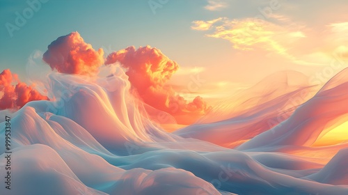 Abstract forms resembling clouds floating across a sunset sky  photo