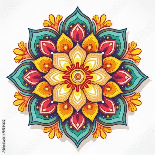 Mandala art design also called rangoli, decorative elements on white background