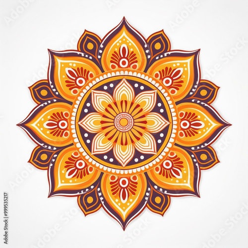 Mandala art design also called rangoli, decorative elements on white background