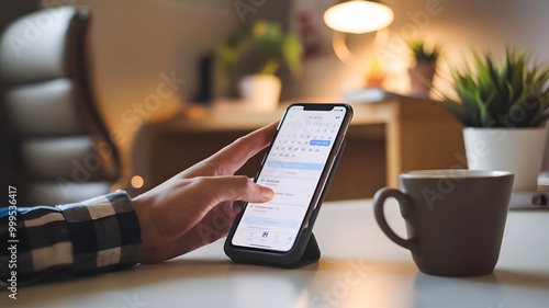 Person using calendar on smart phone, smartphone, screen checks calendar on application