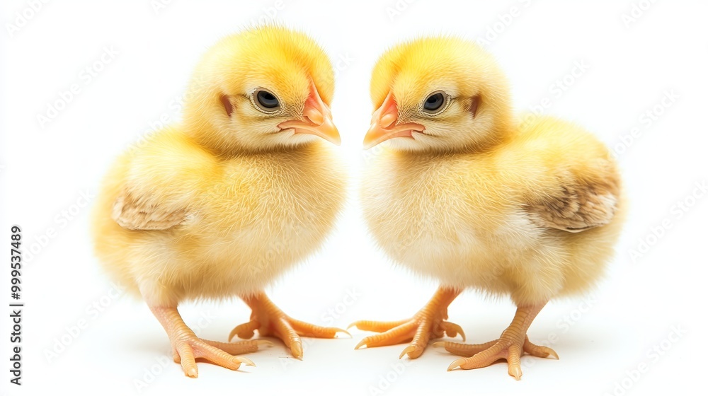 Two yellow chicks isolated on white background.