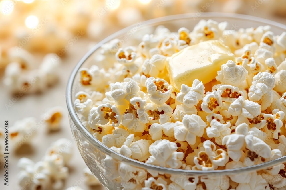 Buttered Popcorn in a Glass Bowl Buttered Popcorn in a Glass Bowl