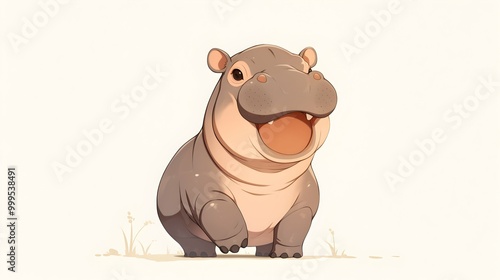 Cute Pygmy Hippopotamus Sticking Its Tongue Out Playfully.