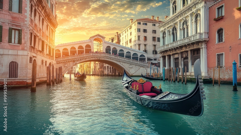 Obraz premium Gondola Under the Bridge in Venice
