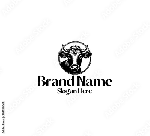  Cow vintage logo black and white vector template