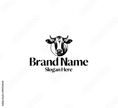  Cow vintage logo black and white vector template