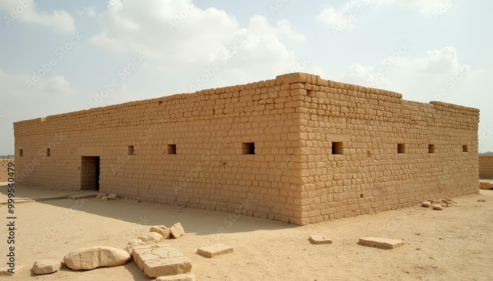 Ancient brick structure in desert landscape Ancient brick structure in desert landscape