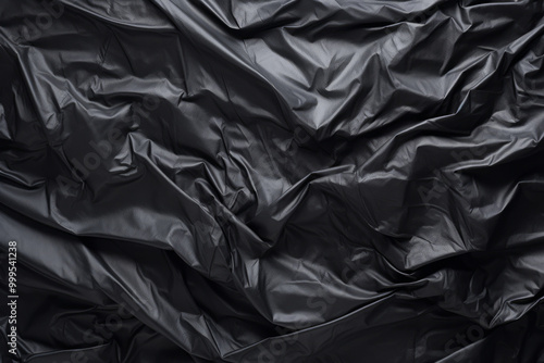 Processed collage of black cellophane garbage bag texture. Background for banner, backdrop