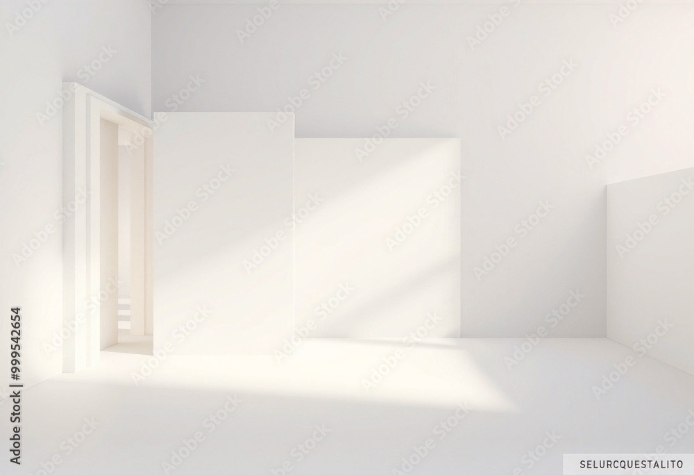 Minimalist white room with sunlight streaming through a window. Minimalist white room with sunlight streaming through a window.