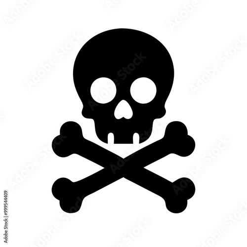 Skull and crossbones icon in solid black on white background for danger and toxic concepts
