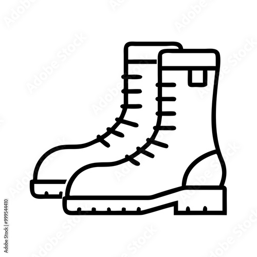 Combat boots icon in detailed outline on white background for military and outdoor concepts
