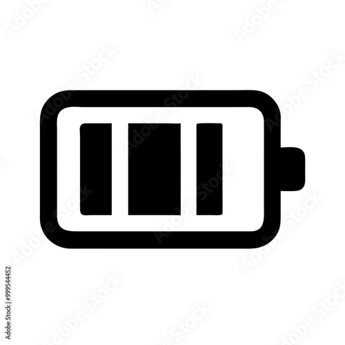 Battery icon in solid black design on white background for energy and technology concepts
