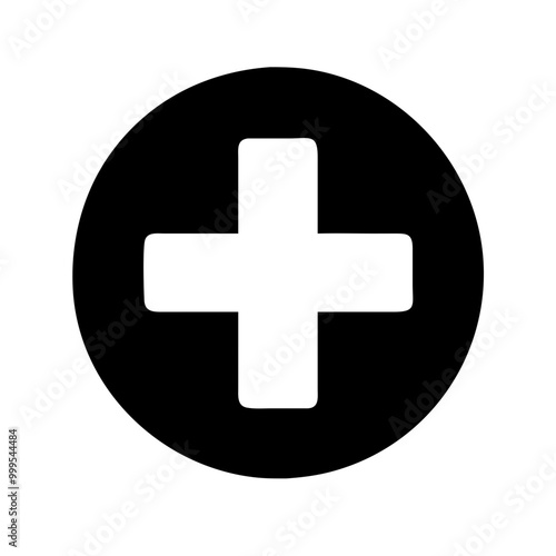 Medical cross icon in circular design on white background for health and wellness concepts
