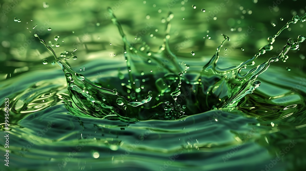 There a splash and ripples as a green liquid fills an aqua surface There a splash and ripples as a green liquid fills an aqua surface