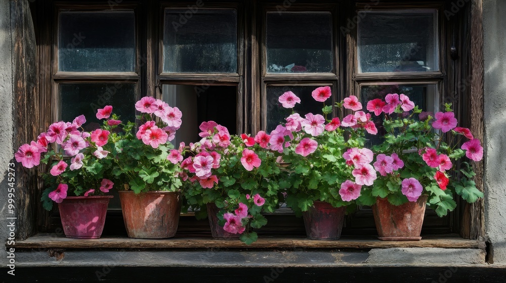 Pink Flowers in Window Boxes Pink Flowers in Window Boxes