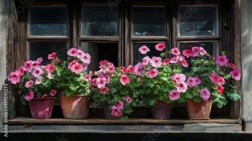 Pink Flowers in Window Boxes