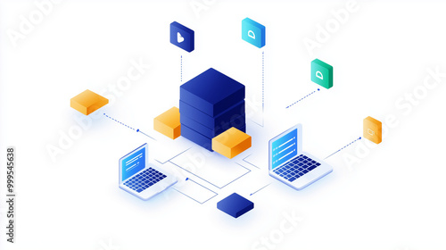 A diagram of a web application architecture, clearly showing the division between frontend and backend systems. The frontend includes frameworks like React or Vue.js for building d