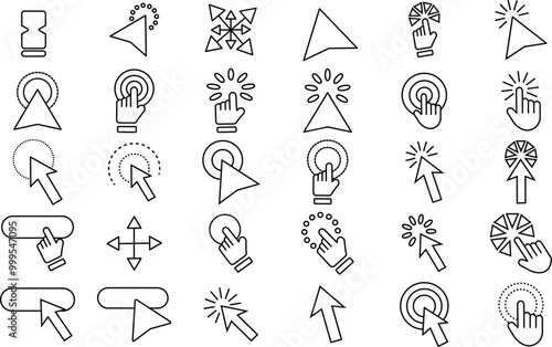 Computer mouse click Cursor and Pointer Icons set . Thin line art Editable Stroke icon set.