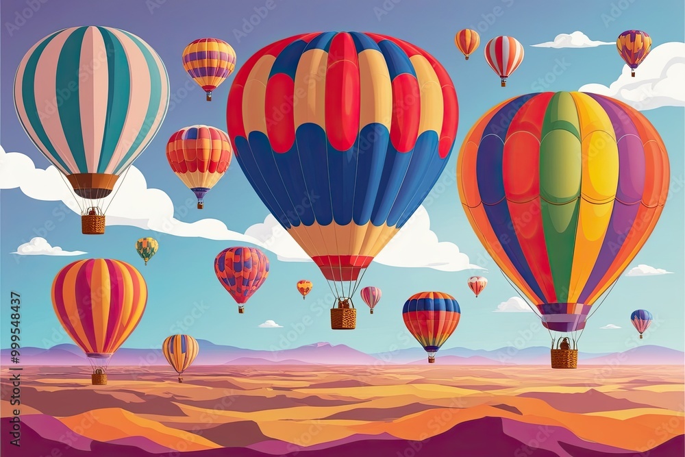 Obraz premium Vibrant Hot Air Balloon Illustrations in a Dreamy Vast Sky Vector Design