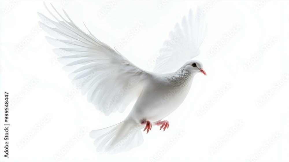 Obraz premium White Dove Isolated on White Background Symbolizing Freedom and Peace