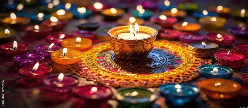 Diwali Candles Arranged in Colorful Pattern Diwali Candles Arranged in Colorful Pattern