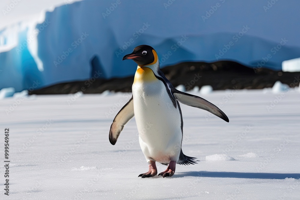 Obraz premium Penguin Waddling on Ice - Wildlife Bird in Nature