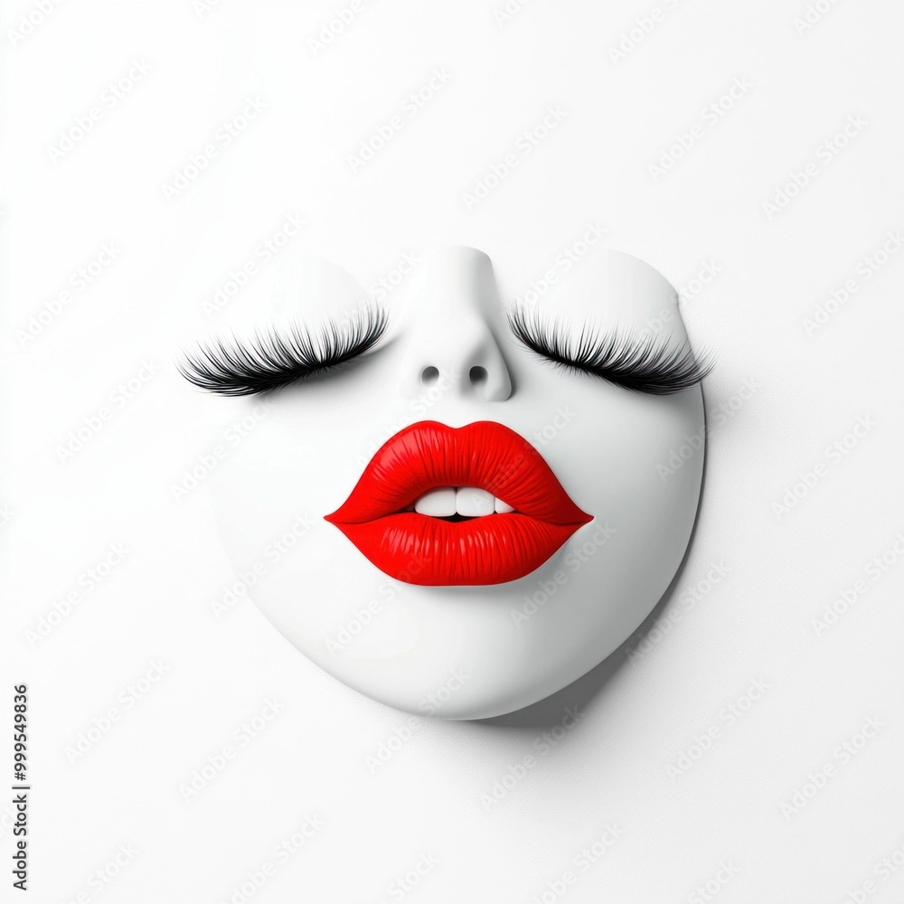 Obraz premium Abstract Female Face with Red Lips and Long Eyelashes