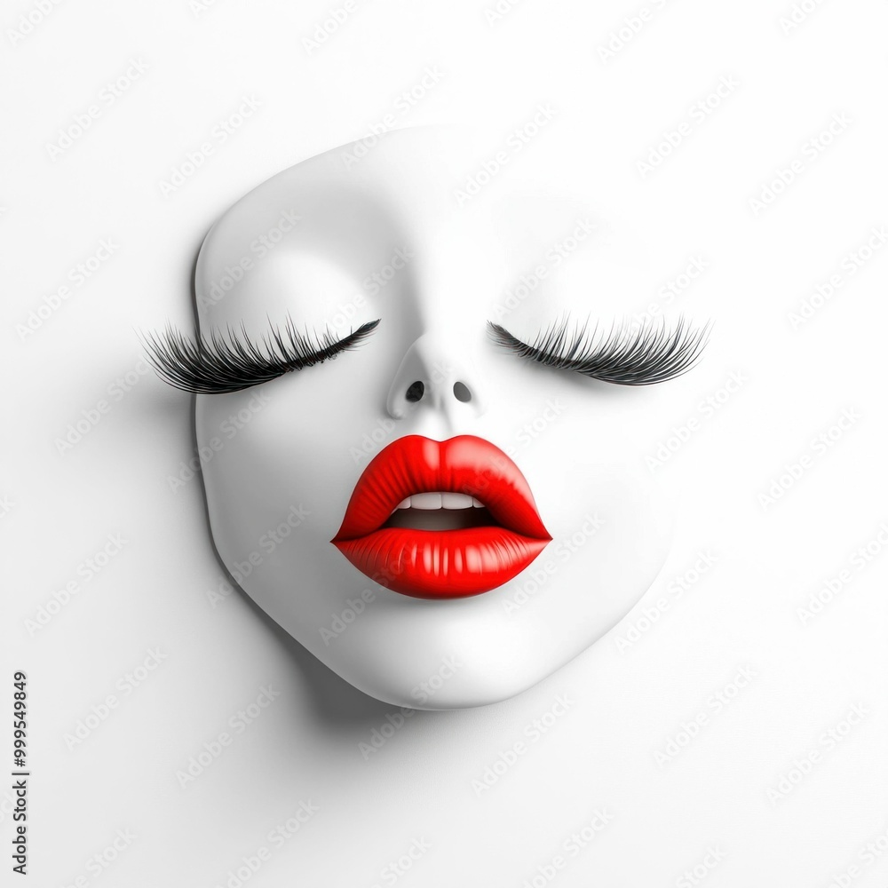 Abstract Female Face with Red Lips and Long Eyelashes Abstract Female Face with Red Lips and Long Eyelashes