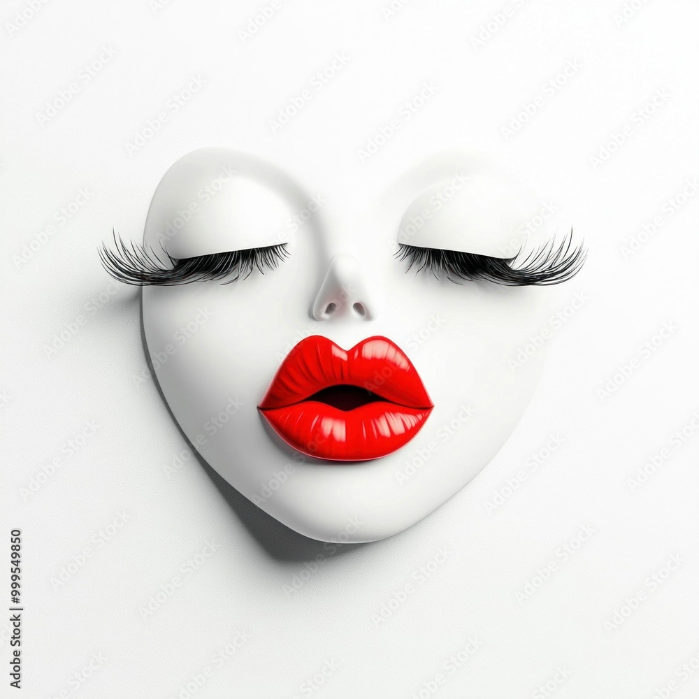 Abstract Female Face with Red Lips and Long Eyelashes Abstract Female Face with Red Lips and Long Eyelashes