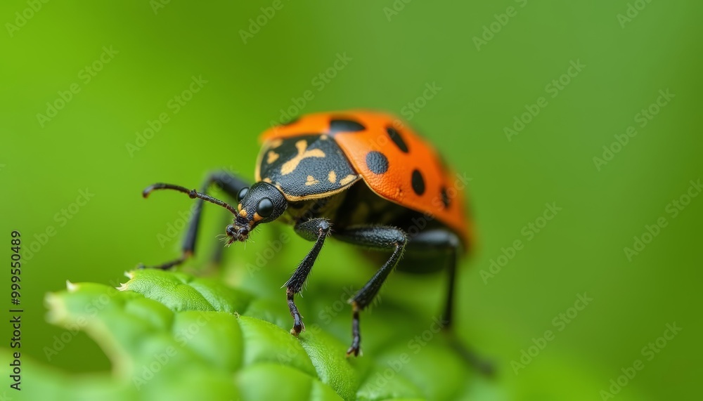 Fototapeta premium Vibrant Ladybug on a Leafy Green Stage