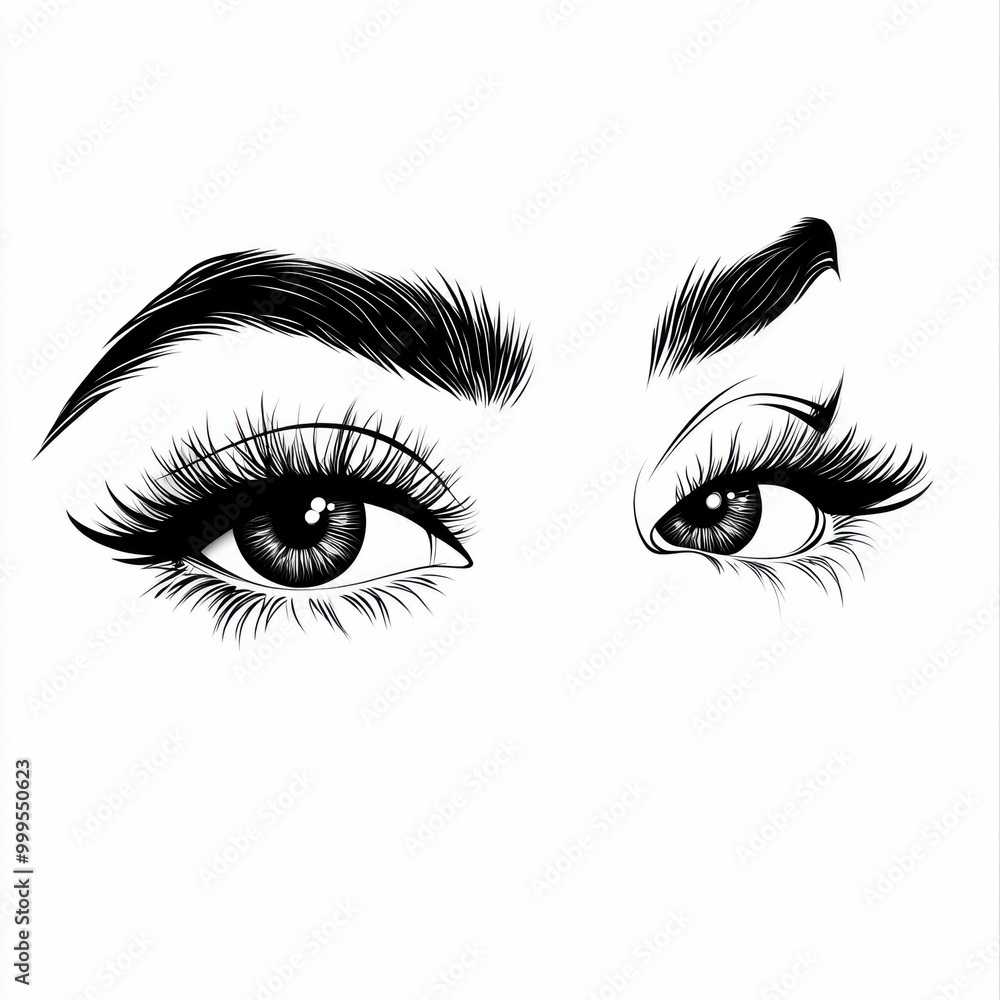 Stylized Feminine Eyes Illustration in Black and White Stylized Feminine Eyes Illustration in Black and White