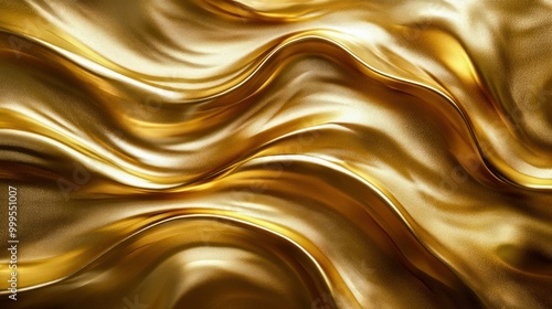 Abstract Gold Metallic Waves with Smooth Texture