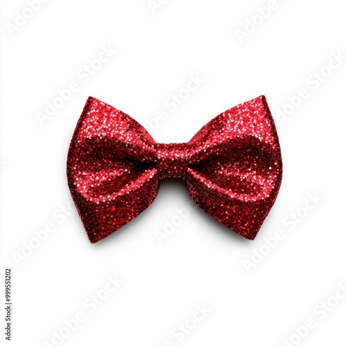 Glittery Red Bow Isolated on White Background