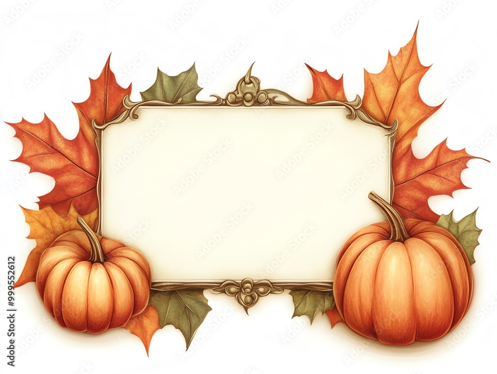 Autumnal pumpkin paper frame with leaves, perfect for Halloween or Thanksgiving Autumnal pumpkin paper frame with leaves, perfect for Halloween or Thanksgiving