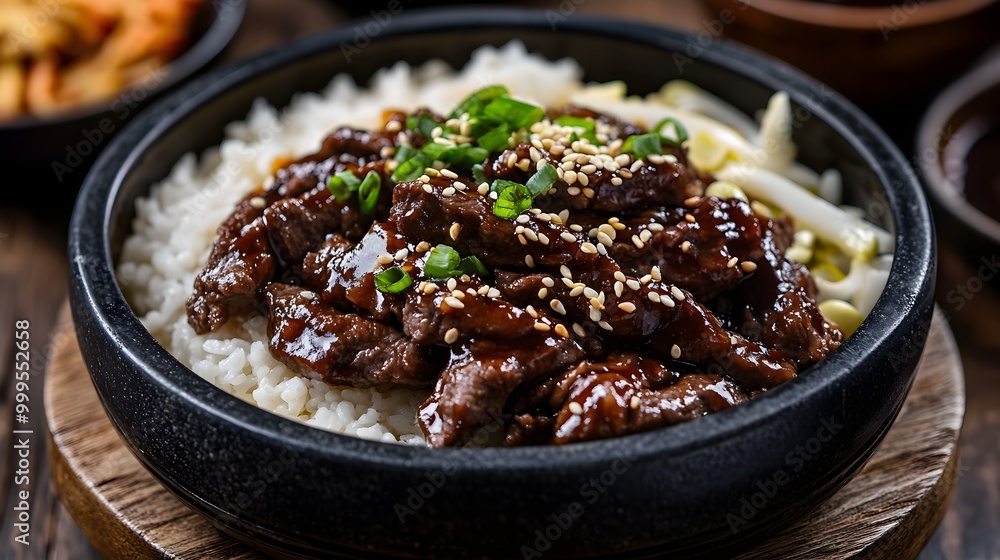 Delicious Korean Beef Bowl with Rice and Vegetables Delicious Korean Beef Bowl with Rice and Vegetables