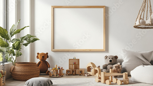 Wooden Toys   Mockup Frame in Kids Room Interior Design