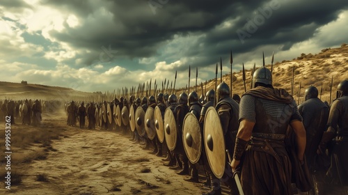 the Valley of Elah, the Israelites and Philistines preparing for battle, tension mounts. photo