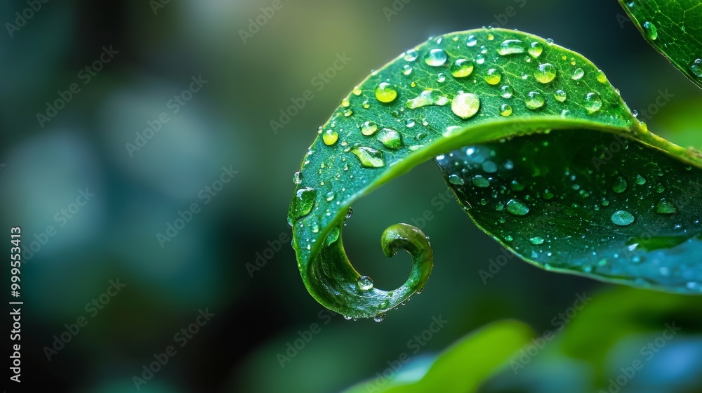 Fototapeta premium Beautiful raindrop on leaf curl with blur background focus.