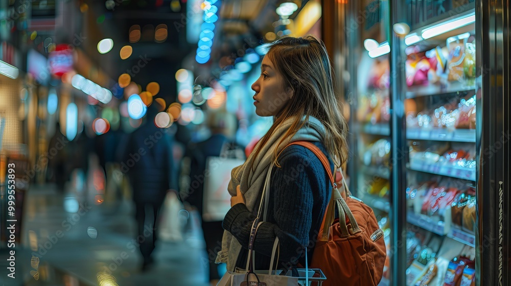 Smiling woman enjoying a shopping spree in a modern retail store with colorful bags Smiling woman enjoying a shopping spree in a modern retail store with colorful bags