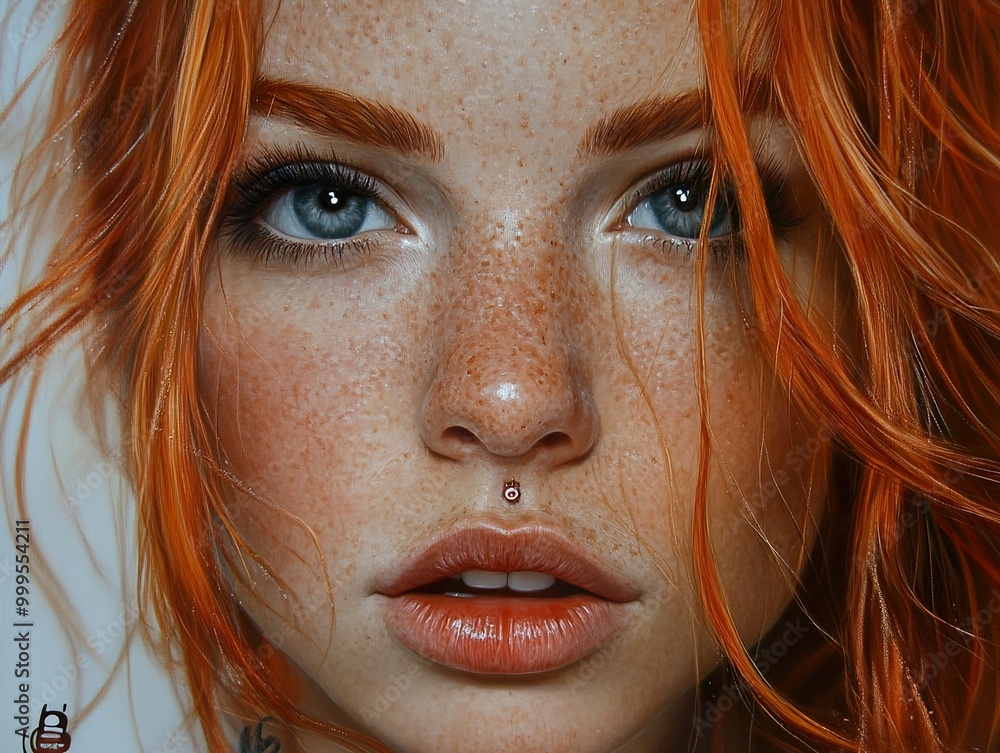Close-up Portrait of a Woman with Red Hair and Freckles Close-up Portrait of a Woman with Red Hair and Freckles
