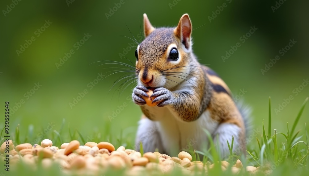 Obraz premium Delightful squirrel savoring a nut in the wild
